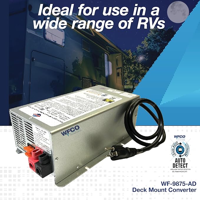 WFCO Genuine WF-9875-AD-CB RV Converter/Charger Deckmount 75Amp DC Output with Patented Auto Detect™ Technology Lead Acid Lithium Multi-Stage Charging