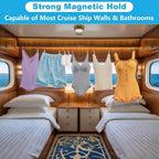 Portable Magnetic Clothesline for Cruise Ship Cabin, Travel Clothesline with 12 Clips and Carry Bag, Rubber-Coated Non-Scratch Magnets for Cruise, RV & Hotel