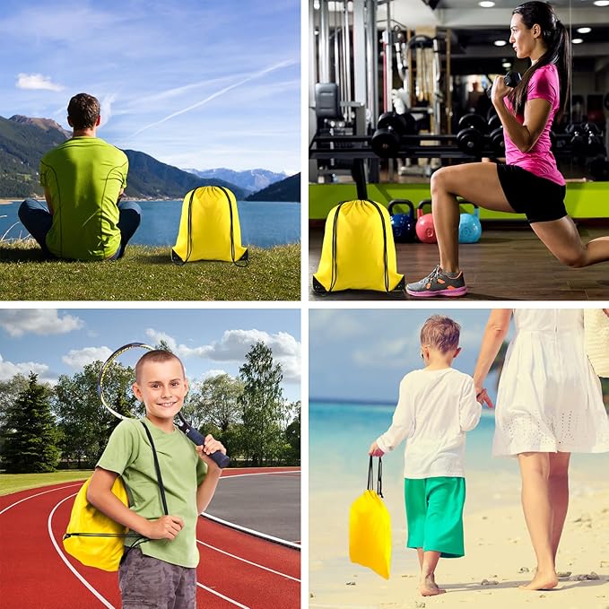 PLULON 25 Pcs Yellow Drawstring Backpack Bags Bulk String Backpack Cinch Sack Pull Sport Gym Backpack Bags for Yoga Traveling Outdoor Sports