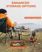 Sportneer Camping Table: Adjustable Height Small Folding Table 23.6" L x 15.7" W 2 Height with Mesh Layer - Compact & Portable Camping Essentials for Outdoor Camp Garden Picnic BBQ Dining Cooking