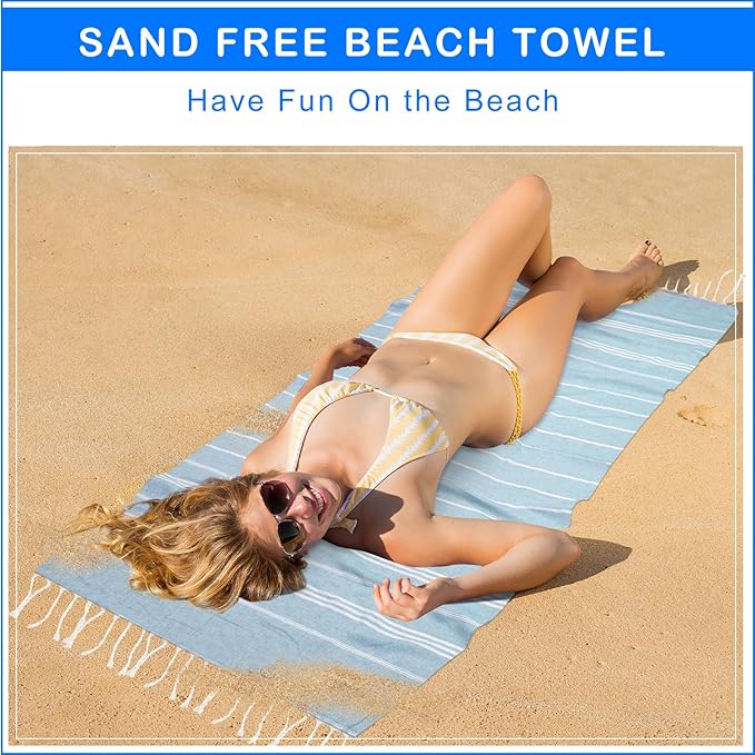 YSYJ Turkish Beach Towel 6 Pack Beach Towels 36"x71" Beach Towel Oversized Sand Free Turkish Towel Quick Dry Bath Towels Blue