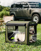 Dog Car Carrier Light Weight 24×17.7×20.5in, Dog Carrier Easy to Assemble, Dog Car Crate Portable and Breathable, Foldable Pet Carrier for Indoor and Outdoor, Dog Travel Crate with Curtain Green