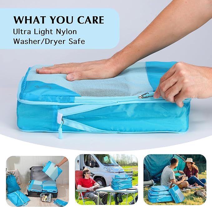 PFEYRPK Lightweight Compression Packing Cubes for Suitcases, Compressible Expandable Travel Packing Organizer with Clear Toiletries and Backpack Bag, Travel Essentials for Carry on Luggage 7 Set
