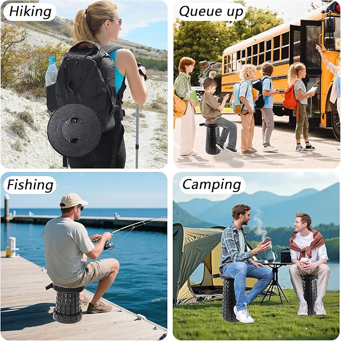 ALEVMOOM Upgraded Collapsible Stool with Cushion,600LBS Max Weight,18.1" Height Adjustable,Sturdy Portable Telescoping Stool,Folding Camping Stool for Outdoor Hiking Travel