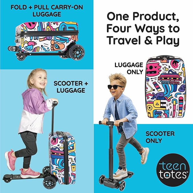 Detachable 4-in-1 Scooter Luggage for Kids – Ride-On Suitcase with Removable Luggage Body, Adjustable Handlebar, Durable Deck & Brake, Carry-On Size – Travel & Play