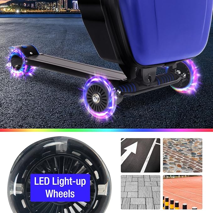 2-in-1 Ride-On Scooter Suitcase for Kids & Adults, 20” Foldable Hardshell Carry-On Luggage for Travel, Lightweight Kids Scooter Bag with Wheels