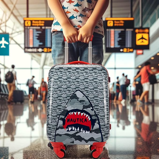 Nautica Kids 18" Hardside Carry-on Suitcase with Spinner Wheels, Shark Attack