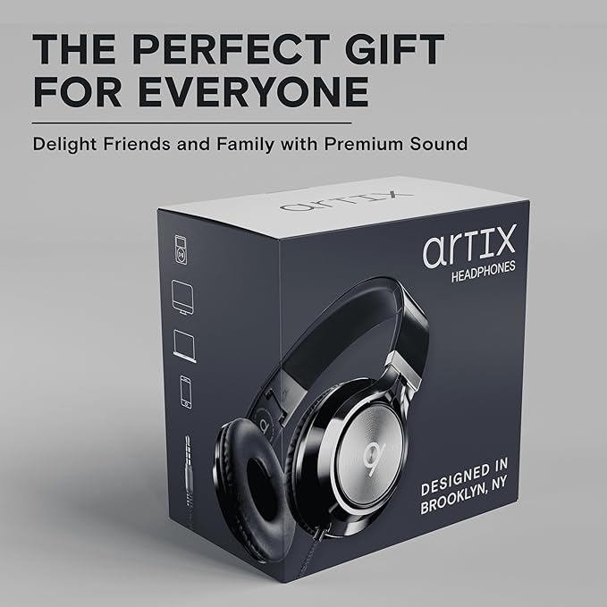 ARTIX CL750 Wired Headphones with Mic — Noise Isolating On-Ear Headphones for Computer and Laptop Wired, Plug in Corded Headphone with Wire (Foldable, Aux Jack 3.5mm)