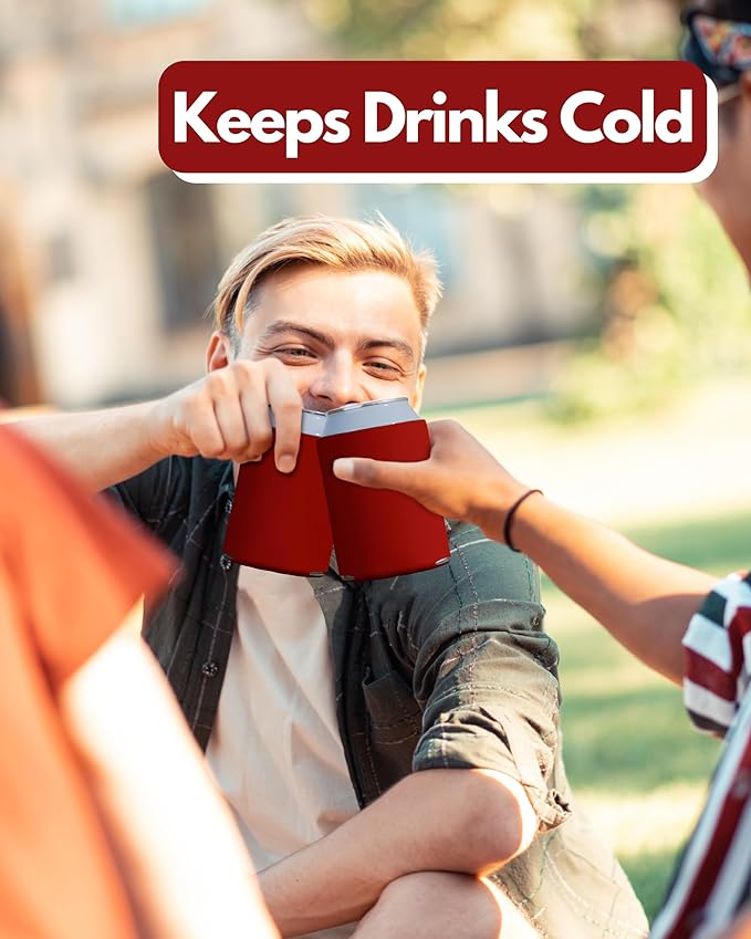 PartyPrints 1000 Pack Red Blank Can Cooler Sleeves, Customizable Bulk Can Coolers, Extra-Thick Collapsible Drink Insulator Sleeve, Beer Can Coolers for Party Beverages