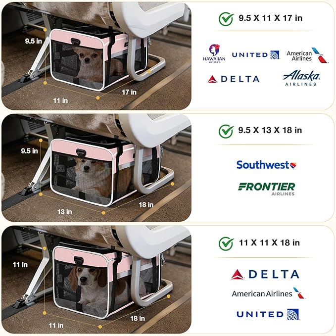 Lekereise Top-Expandable Pet Carrier 18x13x9.5 Inch Southwest Frontier Airline Approved Soft Sided Underseat to 15lbs Travel Carriers for Small Cats Dogs with Locking Safety Zippers Anti-Scratch Mesh