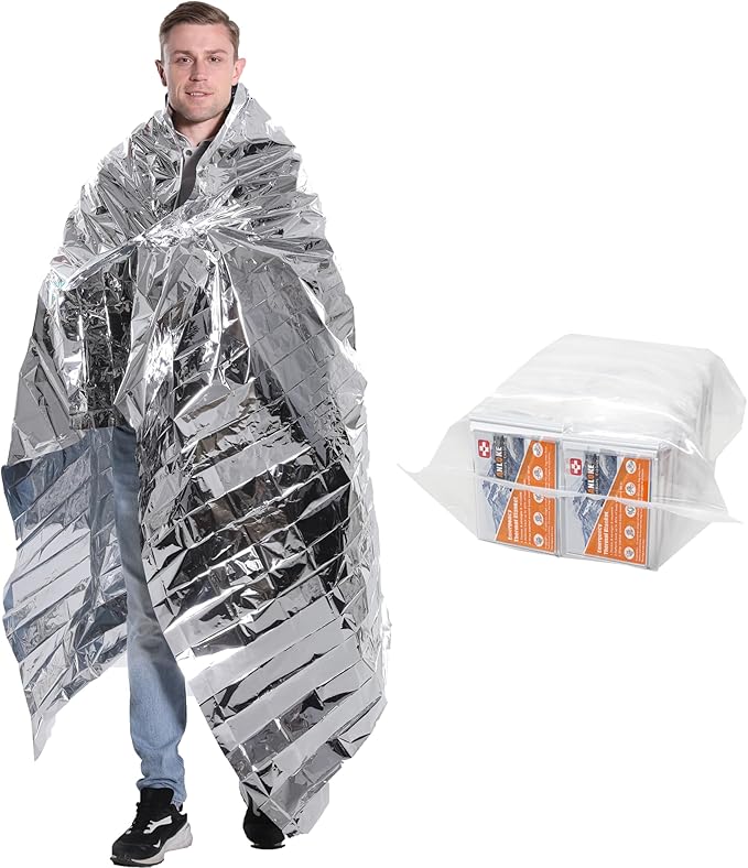 ANLOKE Emergency Blankets Mylar Thermal Blanket-(50 Pack) of Gigantic Space Blanket 82 * 64 in. Survival Blankets Heavy Duty Camping Gear,First Aid