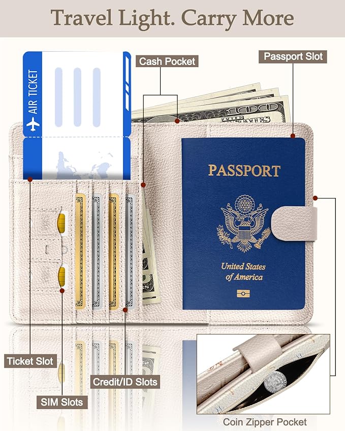 Slohif Passport Wallet Holder Cover for Travel - Women Men RFID Blocking Passport Book Case Protector, Summer Hawaiian Beach Leather Personalized Organizer Slim Carrier Boarding Pass Cards Slots