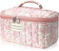 Gosect Large Makeup Bag, Cute Cosmetic Bag for Women Girls, Floral Coquette Aesthetic Toiletry Bag, Travel Make Up Organizer Bag (Crushed Flower)
