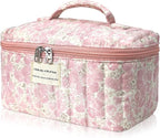 Gosect Large Makeup Bag, Cute Cosmetic Bag for Women Girls, Floral Coquette Aesthetic Toiletry Bag, Travel Make Up Organizer Bag (Crushed Flower)