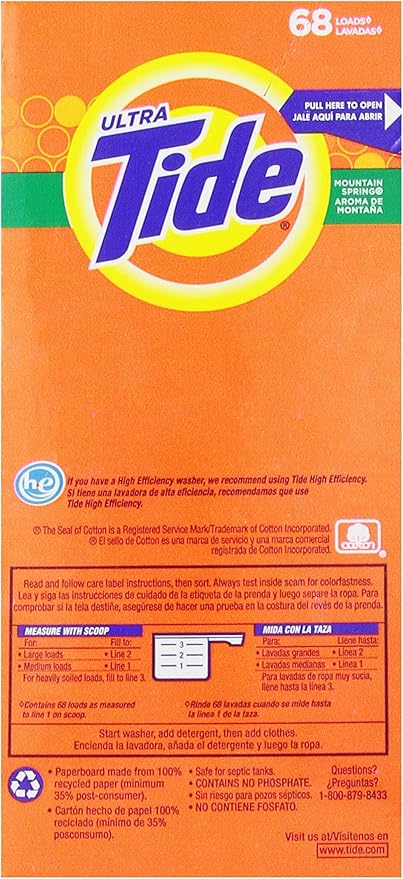 Tide Powder Laundry Detergent, Mountain Spring, 68 loads, 95 oz