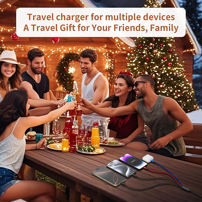 4Packs 5FT Dual Type-C 4 in 1 Multi Charging Cable with 2 USB-C/IP/Micro Port, USB Cable iPhone Charger Cord, Travel Cruise Essentials Car Accessories for iPhone17-8, Galaxy 25 Android iPad, More