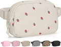 Pritent Fanny Packs for Women Cross Body Bag Waterproof Belt Bag with Adjustable Strap and Zipper Back Pocket Small Crossbody Bags Fashion Waist Packs for Workout Travelling(Strawberry Beige, Large)