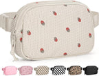 Pritent Fanny Packs for Women Cross Body Bag Waterproof Belt Bag with Adjustable Strap and Zipper Back Pocket Small Crossbody Bags Fashion Waist Packs for Workout Travelling(Strawberry Beige, Large)