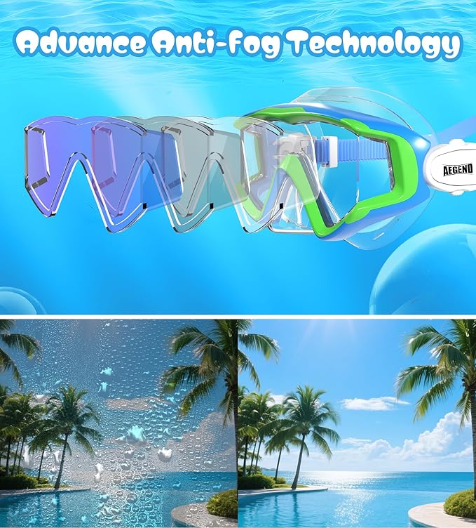 Aegend Snorkeling Gear for Adults Youth Kids, Snorkel Mask with Top Dry Valve - Panoramic View Anti-Leak and Anti-Fog with Mesh Bag for Snorkeling, Scuba Diving, Freediving & Swimming