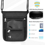 WALNEW Passport Holder Neck Pouch Travel Wallet for Women and Men, RFID Blocking Security Slim Traveling Wallet with Around Neck Lanyard Strap, Black
