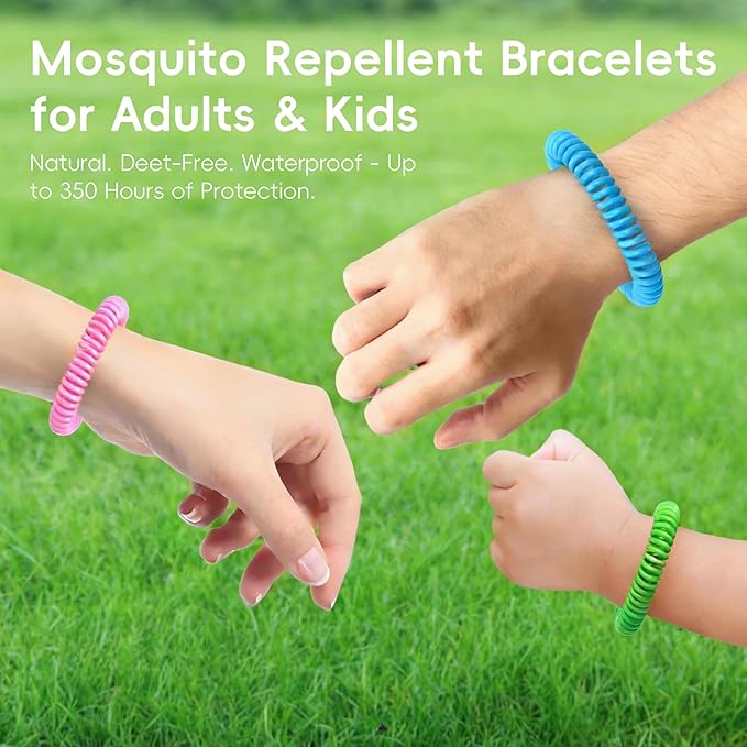 BuggyBands Mosquito Bracelets, 50 Pack Individually Wrapped, DEET Free, Natural and Waterproof Band for Adults & Kids