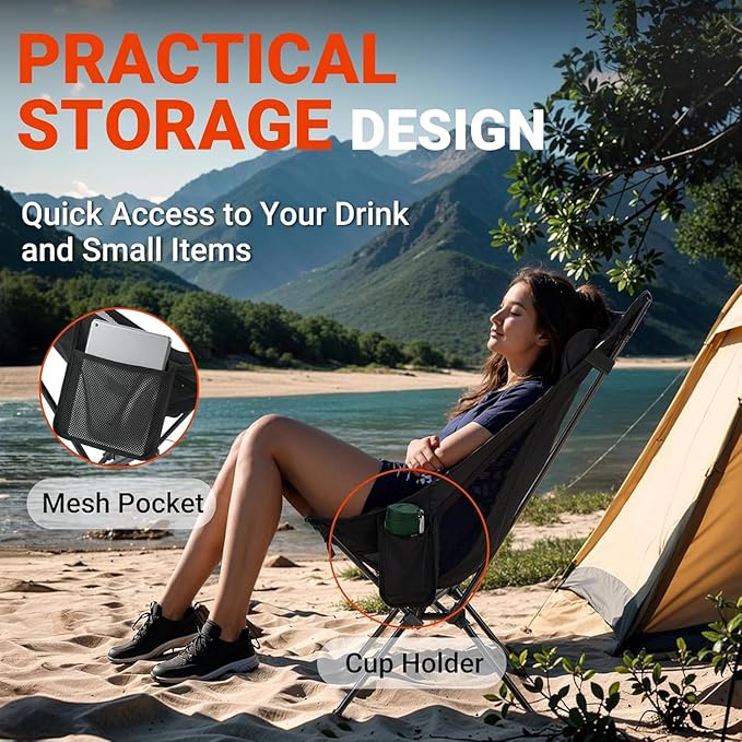 Overmont Oversized Camping Chair for Adults - 400lbs Support Heavy-Duty Padded Seat Outdoor Portable Folding Chair with Cooling Bag Cup Holder Carry Bag Comfortable for Sport Garden Beach Fishing Lawn