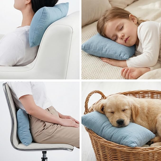 Marrywindix Tiny Pillow 2 Pack Small Decorative Pillow 9.5 x 5.5 in Tiny Travel Pillows Soft Pet Pillow for Camping Travel Sleeping Bed Sofa Neck Knee Wrist Support (Blue)