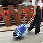 Backpack Trolley Wheeled Cart, Foldable Aluminium Alloy Hand Truck with Edge Guard Base, 4 Spinner Wheels, Luggage Cart with Luggage Strap for Teenagers, Adults, School,Luggage Trolley for Travel