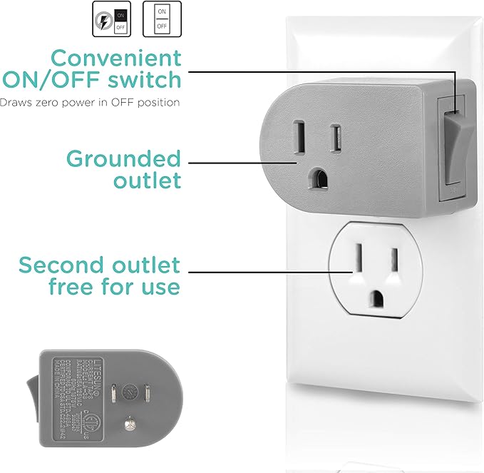 UltraPro Grounded Power Switch Outlet Extender Easy To Install For Indoor Lights and Small Appliances Energy Efficient Adapter Space Saving Design UL Listed 4 Pack Gray 47944