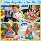 Magnetic Tiles Magnetic Blocks Building Toy: Portable Mini Magnetic Tiles Travel Set 48 Pieces Montessori Toys Birthday Gift for Kids Girls and Boys Ages 3-12 Years Old Preschool Classroom Must Haves