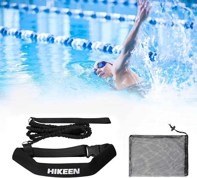 Hikeen Swimming Training Belt - 4M Tether for Swim in Place, Stationary Harness, Aquatic Resistance Belt
