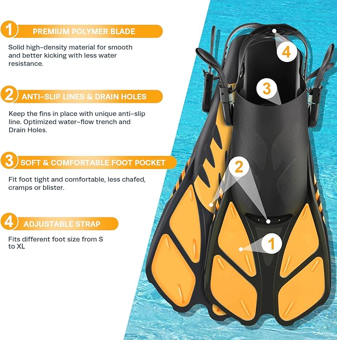 ZEEPORTE Mask Fin Snorkel Set, Travel Size Snorkeling Gear for Adults with Panoramic View Anti-Fog Mask, Trek Fins, Dry Top Snorkel and Gear Bag for Swimming Training, Snorkeling Kit Diving Packages