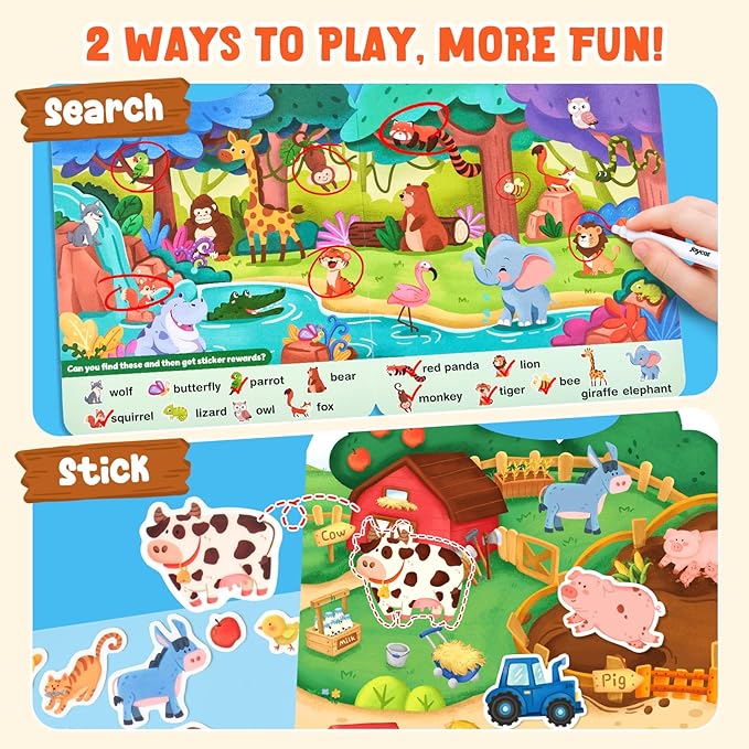 JoyCat Reusable Sticker Book Set (4-Pack), Kids Sticker Activity Books, 120+ Stickers for Toddlers, Travel Toys for Car Airplane Road Trips, Preschool Educational Learning Gifts for Boys Girls