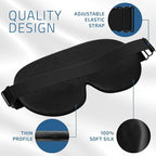 Jersey Slumber 100% Silk Sleep Mask for Women Men Side Sleeper - Light Blocking Eye Mask for Sleeping, Zero Pressure Soft Blindfold, Adjustable Strap, Silk Eye Cover for Travel Nap - Black