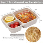 buluker 8 Pack Bento Lunch Box Set 3 Compartment Wheat Straw Meal Prep Food Storage Containers Plastic, Microwave and Dishwasher Safe(light colour)