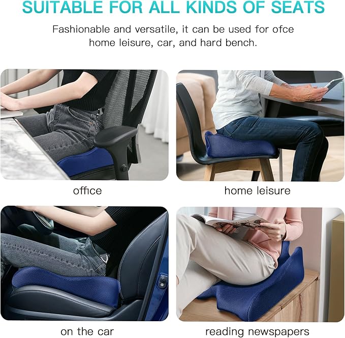 Benazcap X Large Memory Seat Cushion for Office Chair Sciatica & Back Pain Relief Memory Foam Firm Coccyx Pad for Car, Wheelchair, Gaming Chair and Desk Chair, Blue