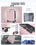 LIGHT FLIGHT Luggage Sets, 3 Piece Durable Suitcase Set with Spinner Wheels, 3 Pcs Hardside Lightweight luggage with TSA Lock, Large Checked Travel Suitcases, 20/24/28 Inch, Pink