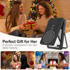 Magnetic Wireless Power Bank, 5000mAh Portable Charger with LED Makeup Mirror & Phone Stand, 20W USB-C Fast Charging Battery Pack for iPhone 17/16/15/14/13/12 Series, Black Totem