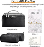 BOYATU Travel Makeup Bag Organizer Cosmetic Bag: 3 Pcs Set Make up Bags for Women with Handle - Waterproof Vegan Leather Toiletry Bags Travel Essentials Pouch with Compartments (C-01-Black)
