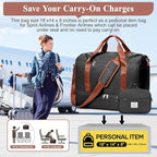 Travel Duffel Bag for Women, Carry-on Overnight Weekender Bags with Wet Pocket, For Spirit Airlines 18x14x8 Personal Item Bag,Small,Black & Brown