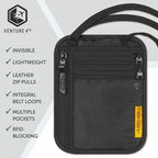 VENTURE 4TH Slim Passport Holder Neck Pouch with RFID Blocking Travel Neck Wallet and Nylon Lining (Black)
