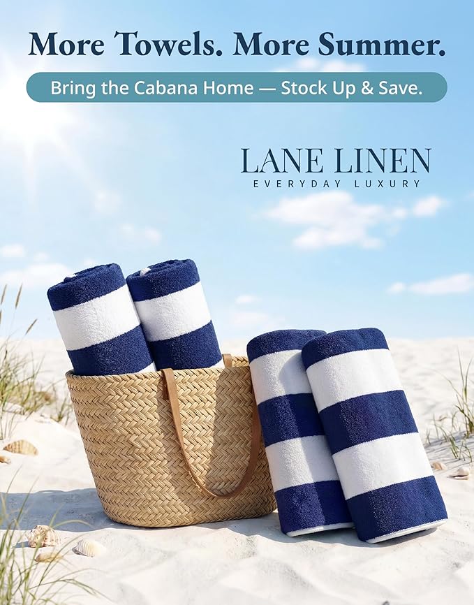 LANE LINEN Beach Towels 4 Pack - Premium 520 GSM Beach Towel – 100% Cotton Ultra Soft, Thick & Highly Absorbent Pool Towels for Seaside & Summer Use - Quick Dry Towel Set for Holiday Travel Use - Blue