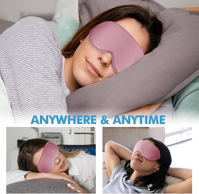 Sleep Eye Mask for Men Women, Sleeping Mask for Side Sleeper, Travel Blackout Night Blindfold Eye Shade Cover with Adjustable Strap (Rose)