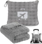 Gray Travel Blanket for Airplane, Soft Lightweight Flannel Blanket, Compact & Portable with Storage Bag, Luggage Strap & Clip, Cozy Travel Essential for Flights, Road Trips & More,40.7''×64.1‘’