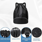 JELUTAR Drawstring Backpack Gym Bag with Shoes Compartment for Soccer, Basketball, Swim, Water-Resistant String Backpack Beach Cinch for Women Men, Black, Medium