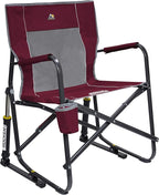 GCI Outdoor Freestyle Rocker Camping Chair | Portable Folding Rocking Chair with Solid, Durable Armrests, Drink Holder & Comfortable Backrest — Cinnamon