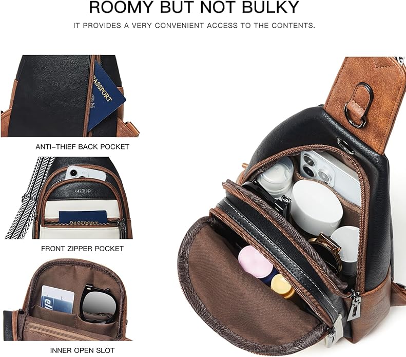 LATMAP Sling Bag For Women Faux Leather Small Casual Daypack Backpack Fanny Pack Crossbody Chest Bags Purse