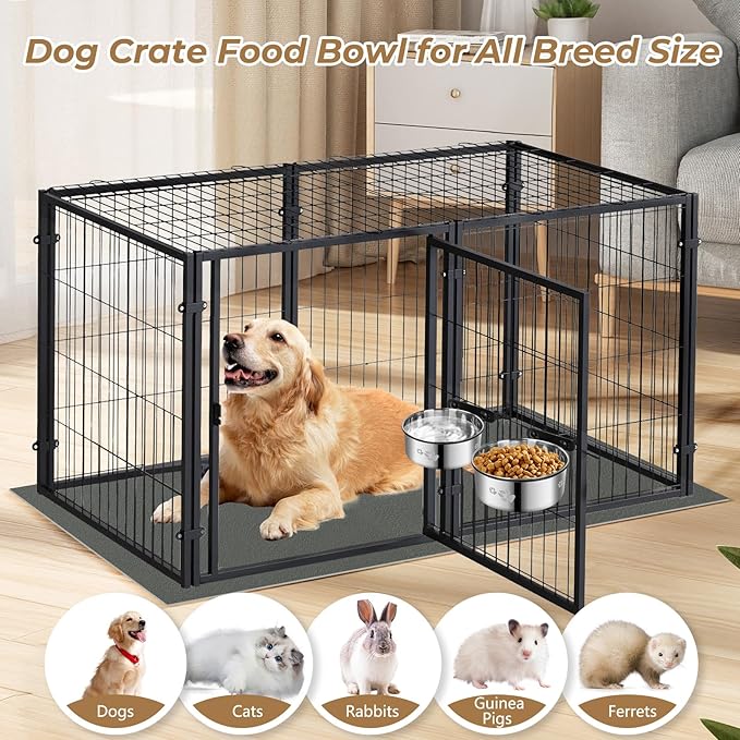 Kennel Bowls Mountable,2 Pack Dog Crate Water Bowl No Spill,Hanging Dog Bowl for Crate Cage,Stainless Steel Dogs Water Feeder Dish for Dogs Cats Bunny Ferret Bird