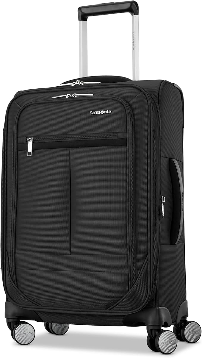 Samsonite Carry-On Soft-Sided Expandable 21-Inch Element Suitcase: Airline Approved for Most Major Airlines, Durable, 360° Spinner Wheels, Adjustable Handle, 2 Front & Side Pocket- Black