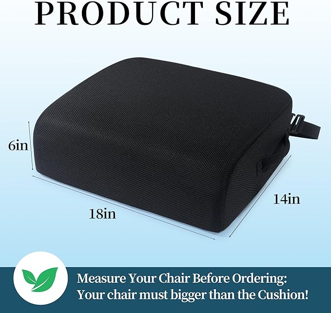 MABOZOO Extra Thick Chair Cushions,Office Chair Booster Seat Cushion to Raise Seat Height for Pain Relief, Non Slip Memory Foam Thick Cushion with Carry Handle (Black, 18 * 14 * 6)
